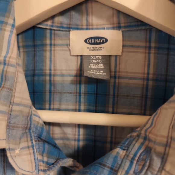Old Navy Boys Flannel Plaid Shirt Blue & White Sz XL - Picture 3 of 3